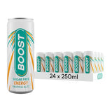 Boost Energy Drink Sugar Free Cans Tropical Flavour - 24 Pack Drinks with Caffeine, Taurine and Vitamin B | Carbonated Energy Drinks | Gluten Free Vegan Low Calorie Zero Sugar Fizzy Drinks | 24x250ml