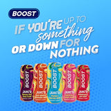 Boost Juic'd Energy Drink Mango & Tropical Juice Blitz | 12 Multipack Carbonated Soft Drinks with Real Fruit, High Caffeine, Taurine and Vitamin B | Fizzy Energy Drink Multipack | 12x500ml