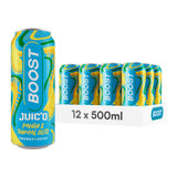 Boost Juic'd Energy Drink Mango & Tropical Juice Blitz | 12 Multipack Carbonated Soft Drinks with Real Fruit, High Caffeine, Taurine and Vitamin B | Fizzy Energy Drink Multipack | 12x500ml