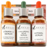 Eclat Skincare 3-Pack Face Serums -  Vitamin C, Hyaluronic Acid, Retinol for Anti-Aging, Hydrating Care