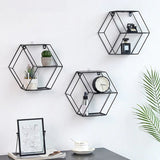 Wall-Mounted "Hexagonal" Floating Metal Storage Shelve Frame Decor - waseeh.com